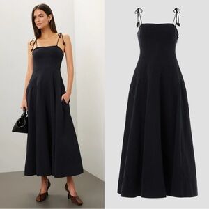 Ulla Johnson Batista Strappy A-Line Midi Dress Size 8 Solid Black